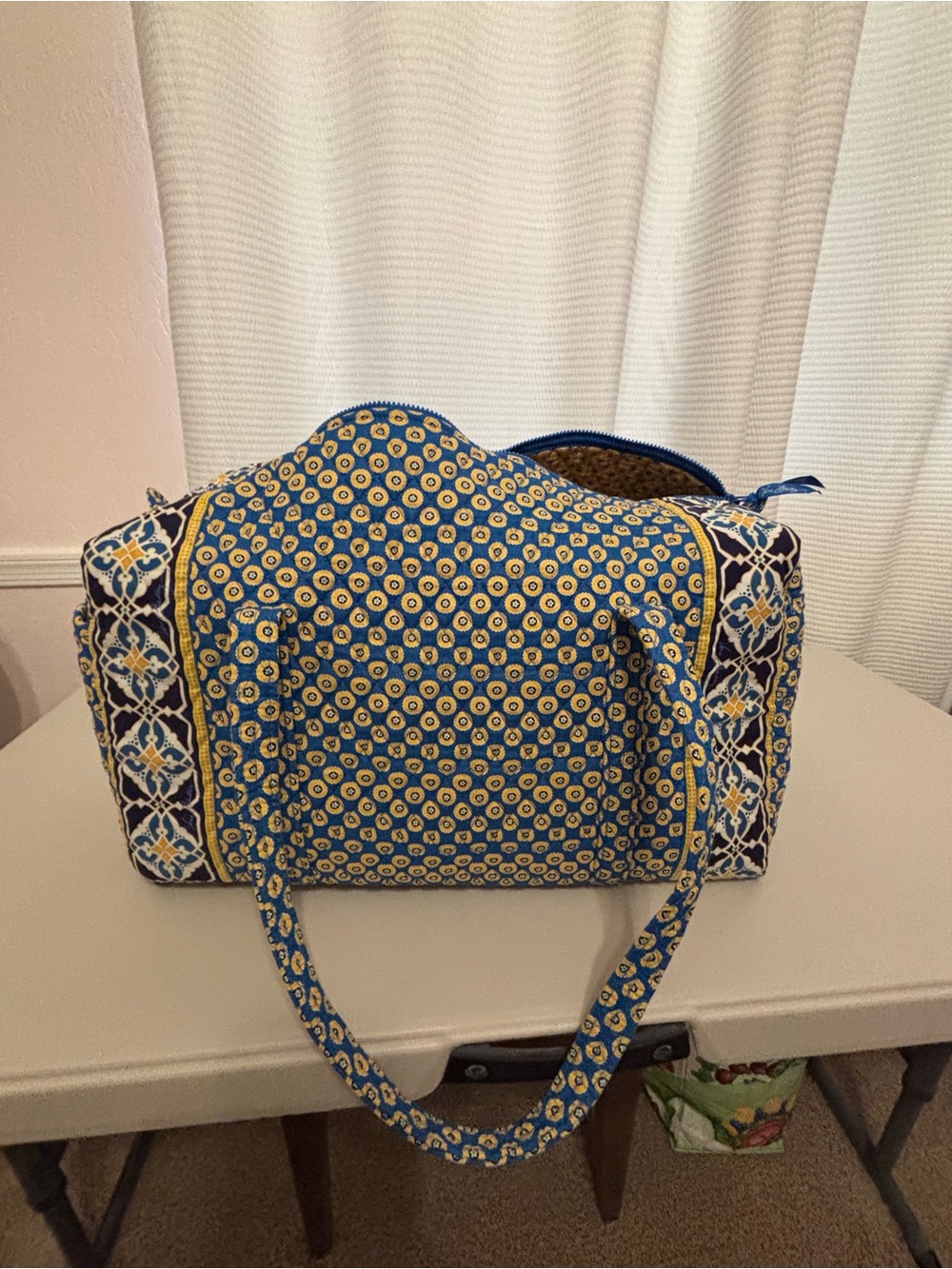 Vera Bradley Rivera Blue and Yellow Quilted Travel Tote
